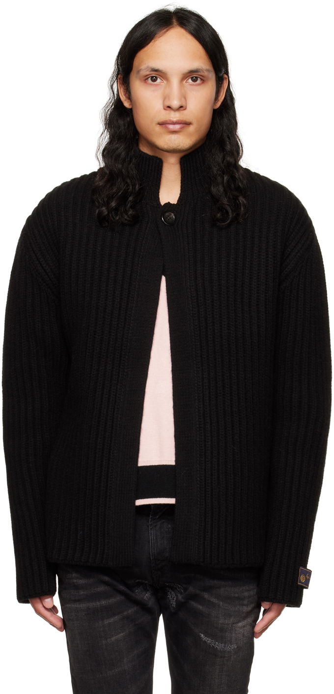 Sweater We11done We11done Stand Collar Knit Cardigan Sort | WD-KC3-22-612-U-BK