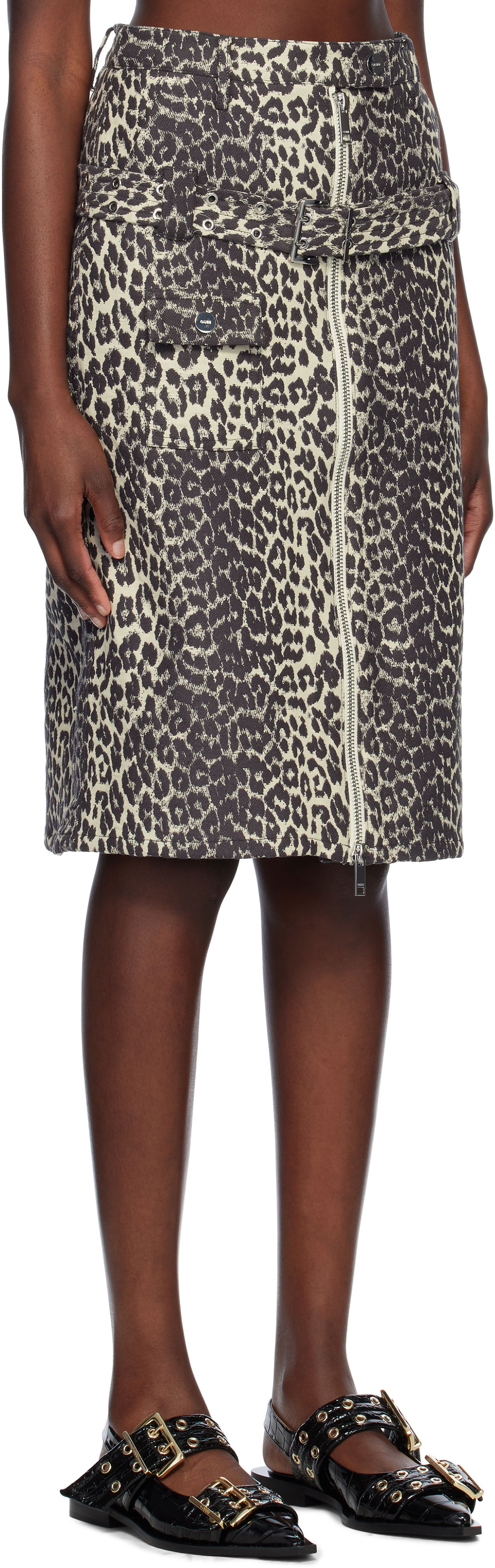 Nederdel GANNI Ganni Cotton Tweed Midi Skirt with Belt Beige | W0236, 1