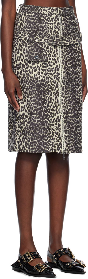 Nederdel GANNI Ganni Cotton Tweed Midi Skirt with Belt Beige | W0236, 1