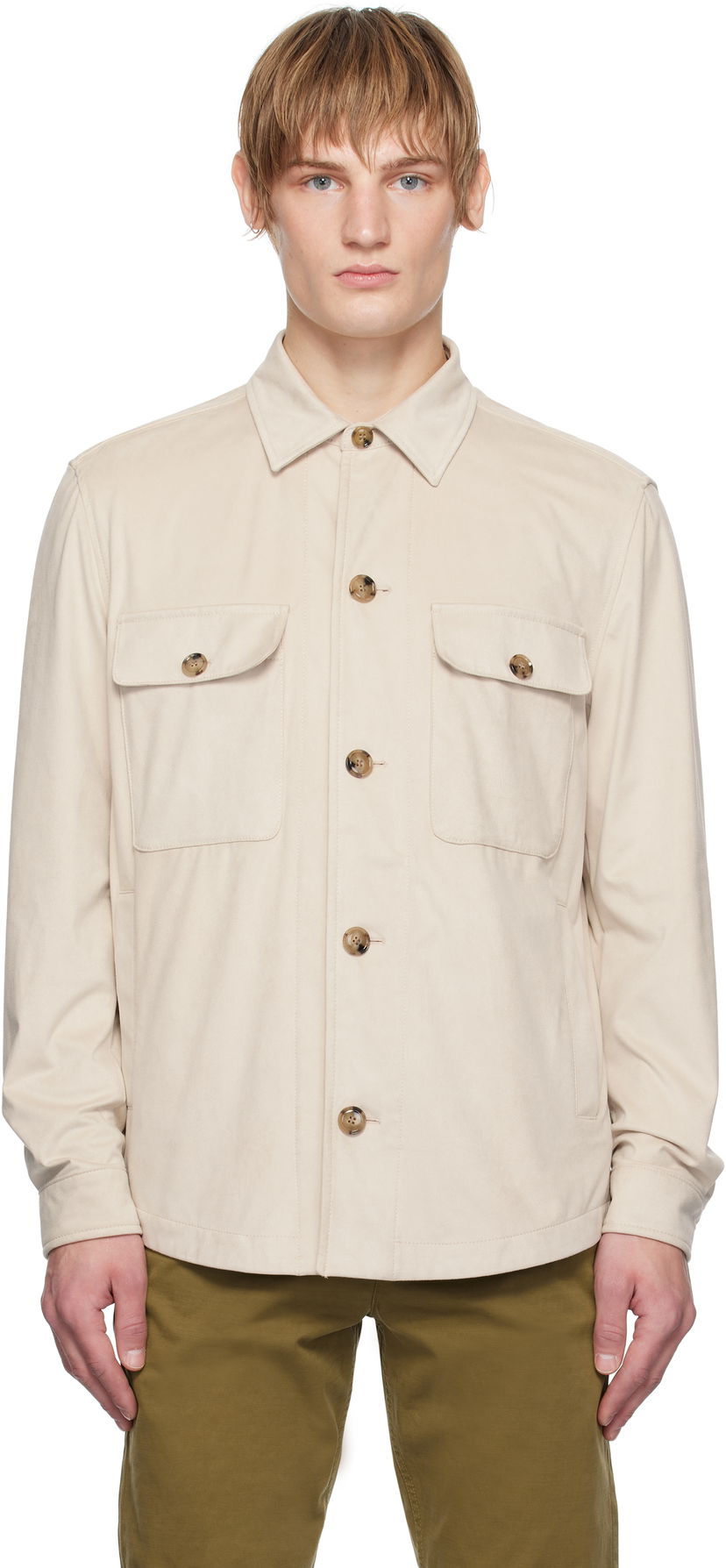 Skjorte BOSS Flap Pocket Faux-Suede Jacket Beige | 50535666
