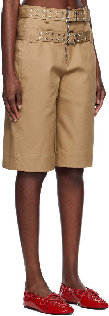 Shorts GANNI GANNI Bonded Cotton Shorts with Belt Beige | W0527, 1