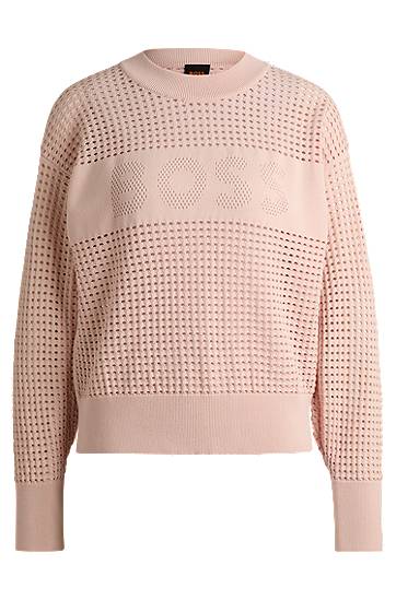 Sweater BOSS BOSS Open-Knit Logo Sweater Lyserød | 50510202, 0