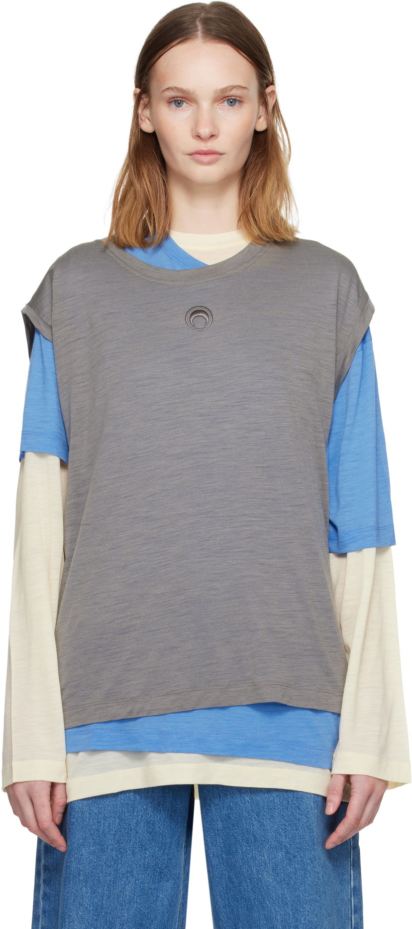T-shirt Marine Serre Marine Serre Merino Jersey T-shirt Set Flerfarvet | UTT011ARJER0023