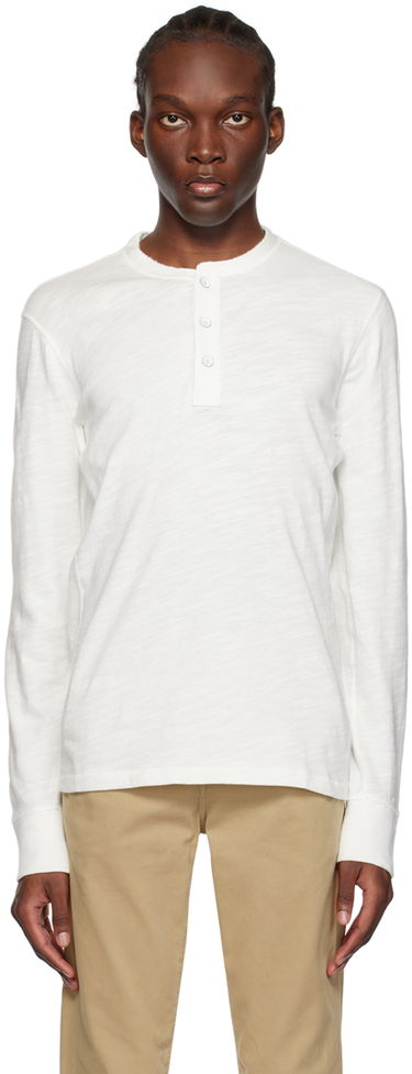 T-shirt rag & bone Rag & Bone Long Sleeve Henley Shirt Hvid | M000T656G, 0