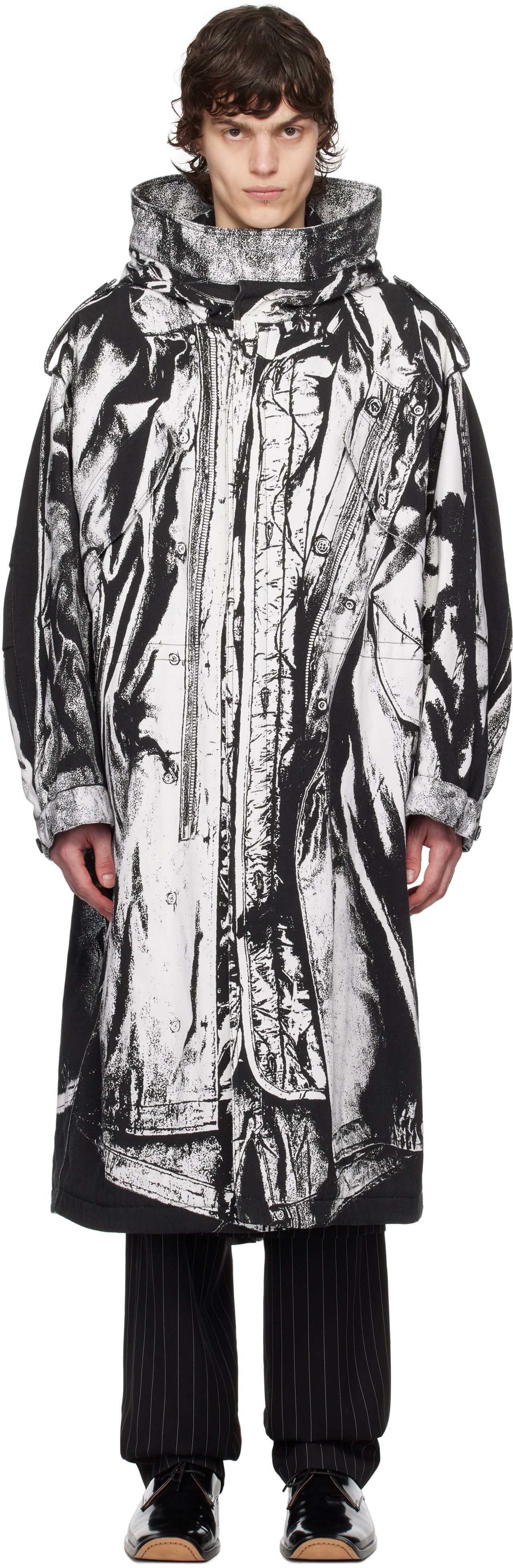 Regnfrakke Jean Paul Gaultier Jean Paul Gaultier Trompe-L'œil Print Hooded Coat Sort | 25/33-F-MA032I-C570-0001, 0