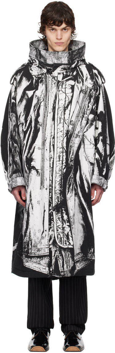 Regnfrakke Jean Paul Gaultier Jean Paul Gaultier Trompe-L'œil Print Hooded Coat Sort | 25/33-F-MA032I-C570-0001, 0