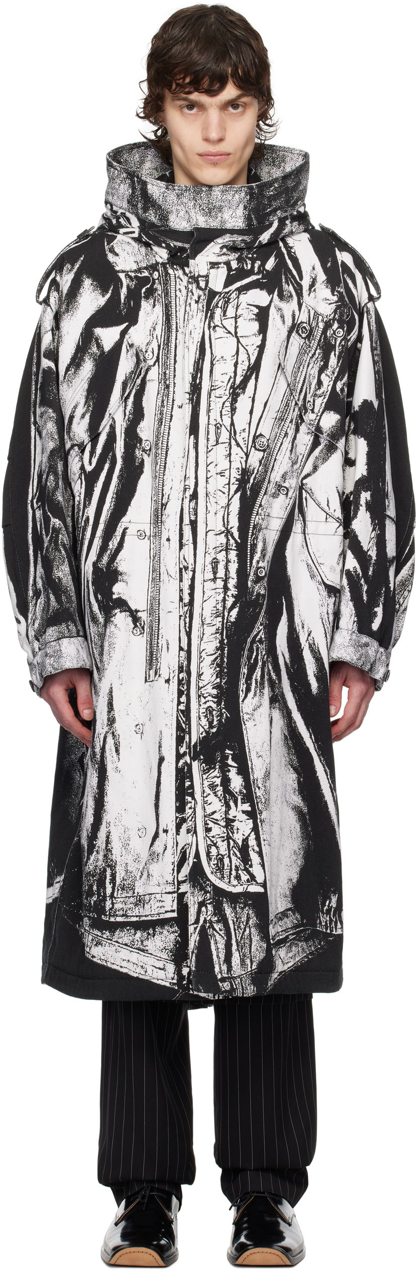 Regnfrakke Jean Paul Gaultier Jean Paul Gaultier Trompe-L'œil Print Hooded Coat Sort | 25/33-F-MA032I-C570-0001