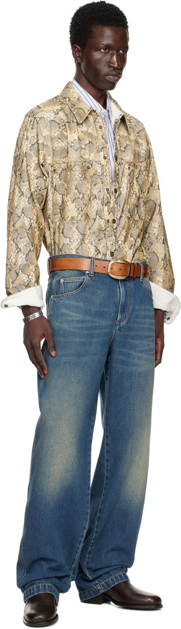 Skjorte ISABEL MARANT Isabel Marant Victor Snakeskin Print Shirt Beige | CH0196HA-B4G02H, 3