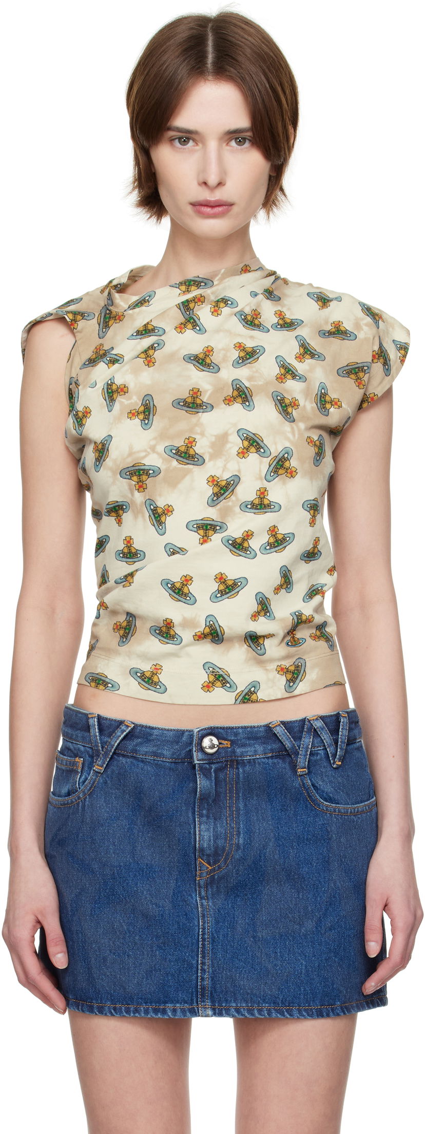 Crop top Vivienne Westwood Vivienne Westwood Hebo Orb Print T-Shirt Beige | 1504000A-J008V-