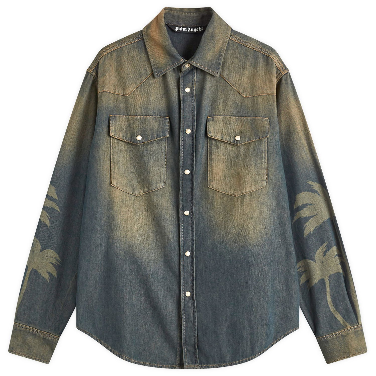 Skjorte Palm Angels Laser Palm Denim Shirt Blå | PMYD019S25DEN0016009, 0