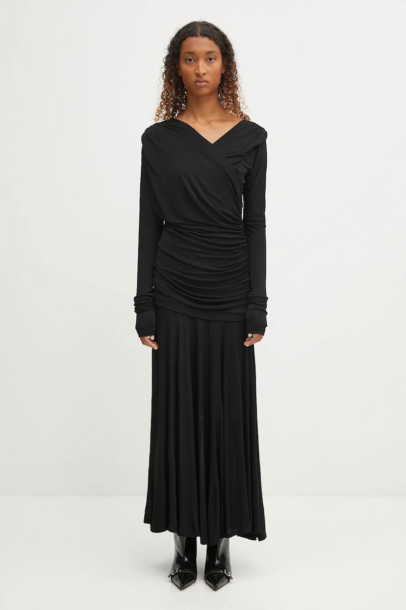 Kjole GANNI GANNI Interlock Jersey Crossover Ruched Maxi Dress Sort | T4213