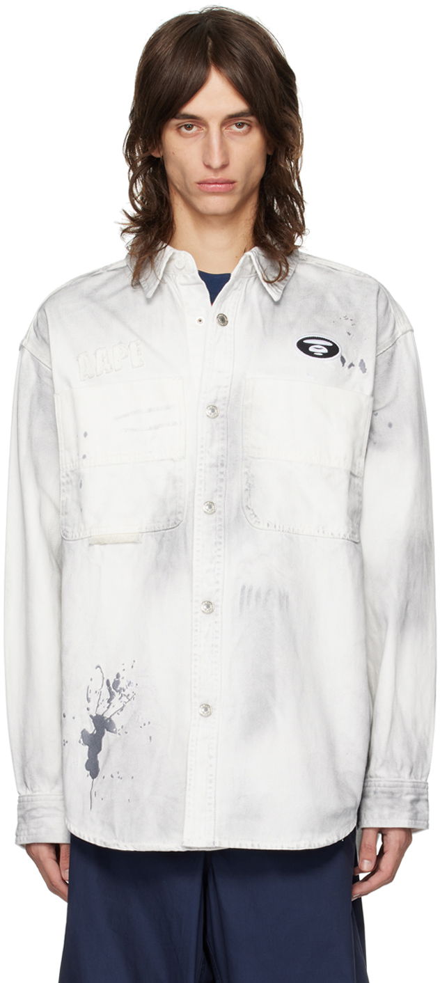 Skjorte AAPE by A Bathing Ape AAPE by A Bathing Ape Embroidered Denim Shirt Hvid | AAPSTM8480XXMWHB