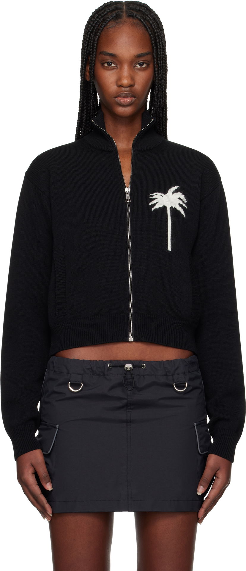 Sweater Palm Angels Palm Angels Palm Inlay Knit Track Jacket Sort | PWHA061S25KNI0011003