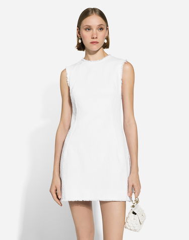 Kjole Dolce & Gabbana Short Cotton Tweed Dress Hvid | F6JKDTHUMT9W0800, 3