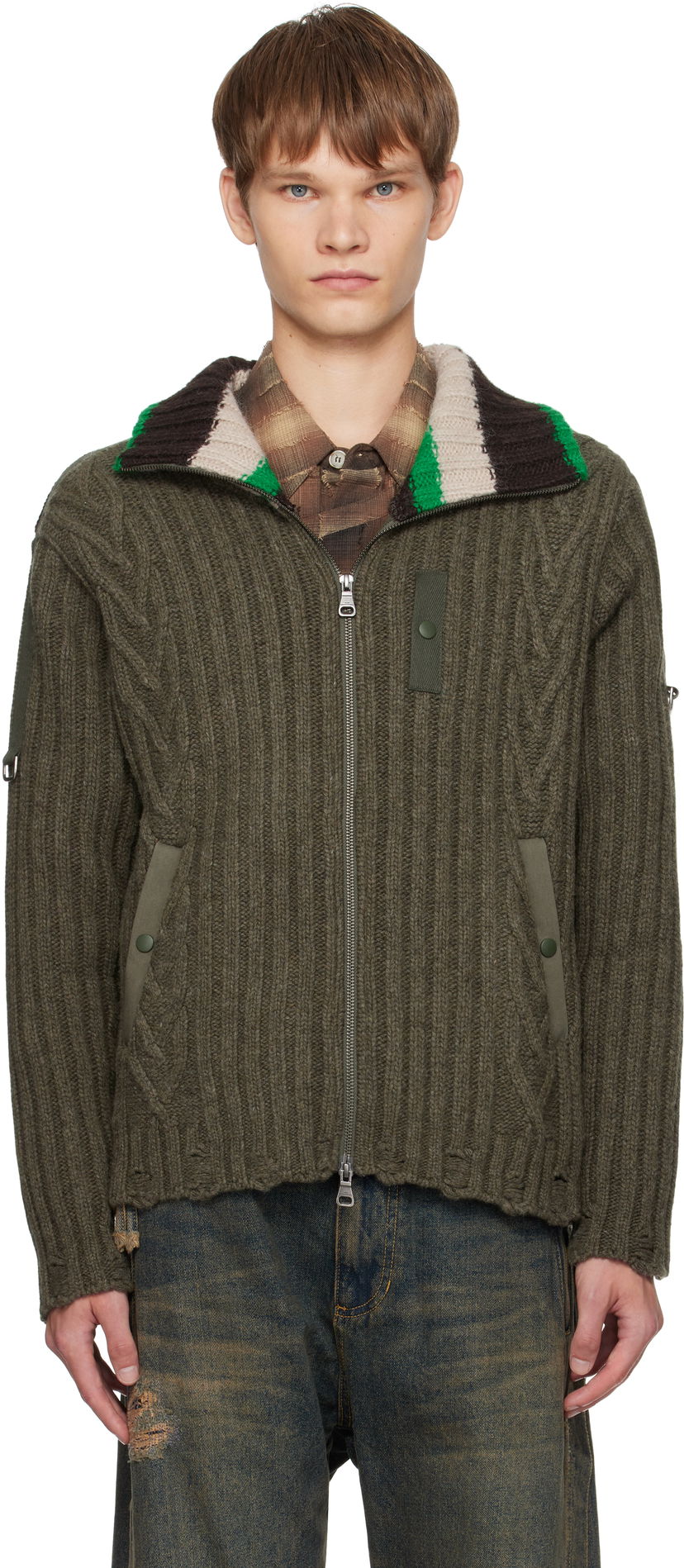 Sweater Andersson Bell Andersson Bell Stripe High-Neck Zip-Up Sweater Grøn | atb1344m