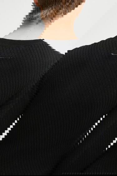 Sweater Maison Margiela MM6 Maison Margiela Ribbed Wool Blend Long-Sleeve Sweater with Shiny Panels Sort | S62HL0041.M13196.900S, 4