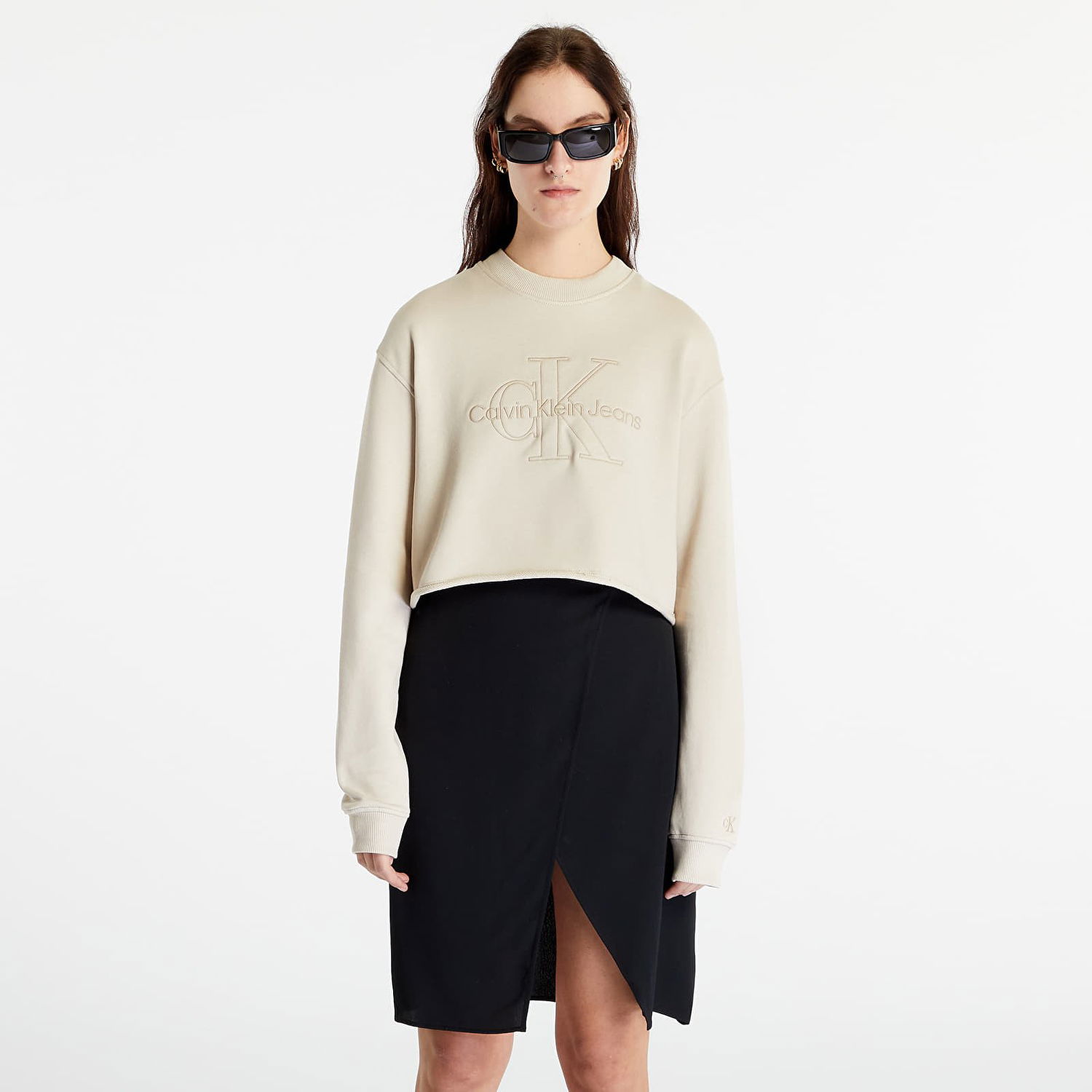Sweatshirt CALVIN KLEIN Cropped Embroidered Sweatshirt Beige | J20J220696 ACI, 1