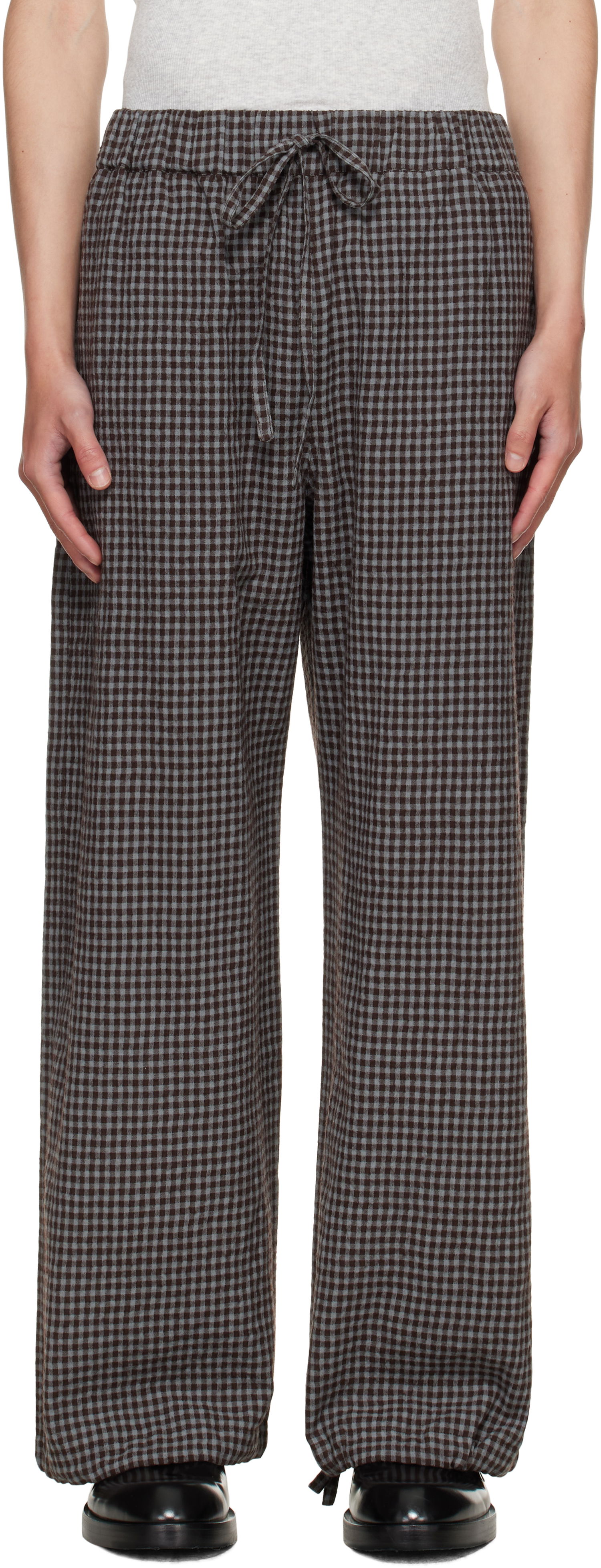 Bukser sage NATION SAGE NATION Siesta Gingham Lounge Pants Brun | S140 SIESTA TROUSER WOOL COTTO, 0