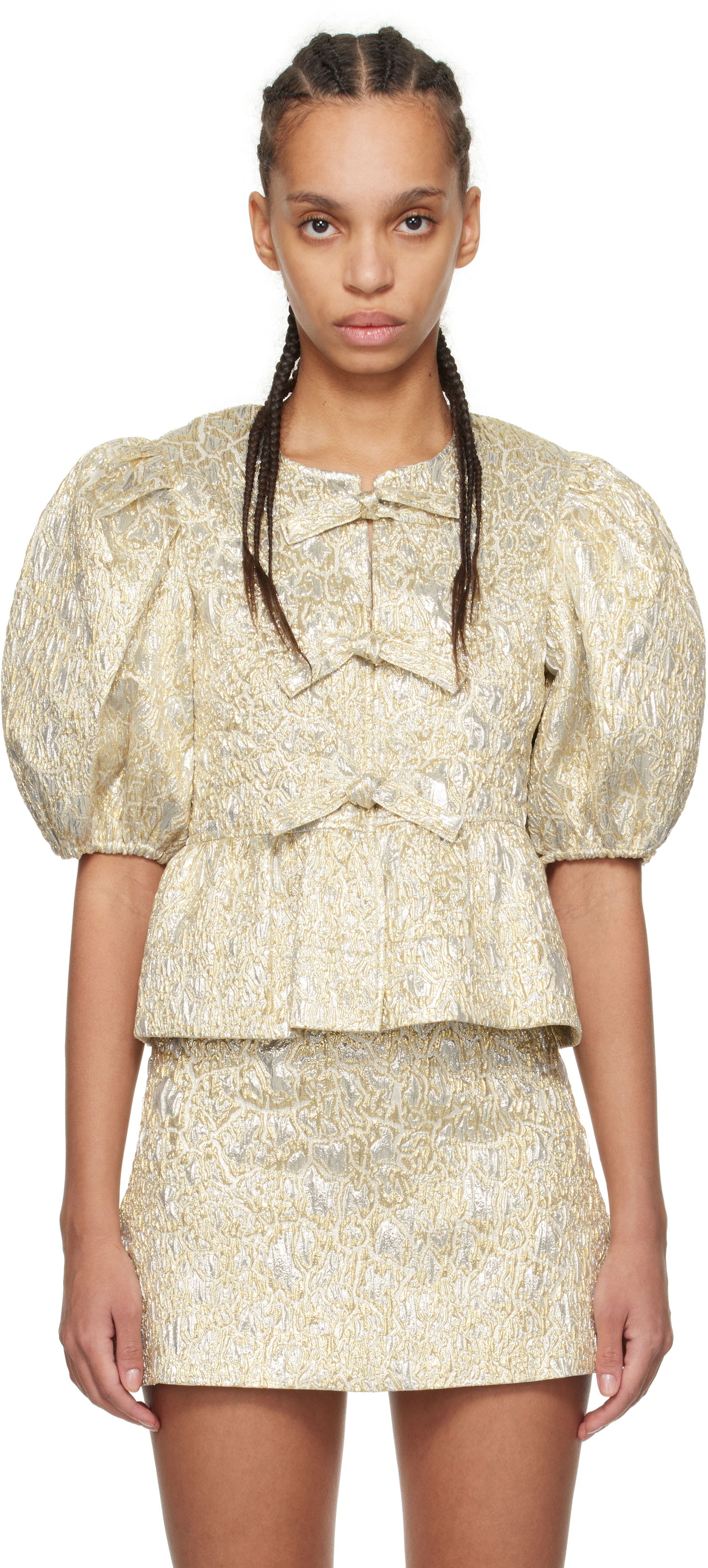 Nederdel GANNI GANNI Peplum Tie String Blouse Metalisk | W0329, 0