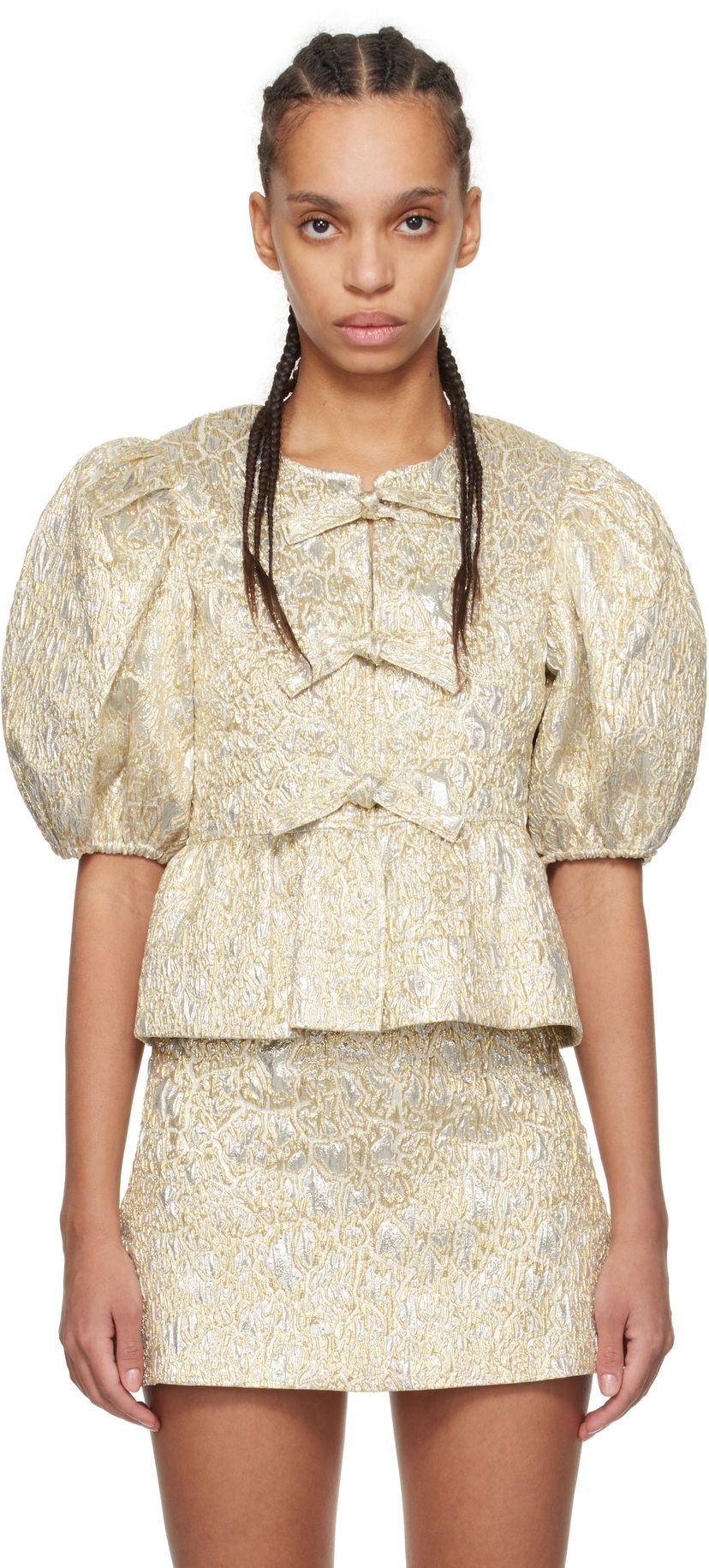 Nederdel GANNI GANNI Peplum Tie String Blouse Metalisk | W0329