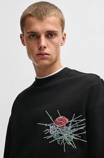Sweater BOSS Relaxed-Fit Sweatshirt with Rose Graphic Sort | 50532094, 1