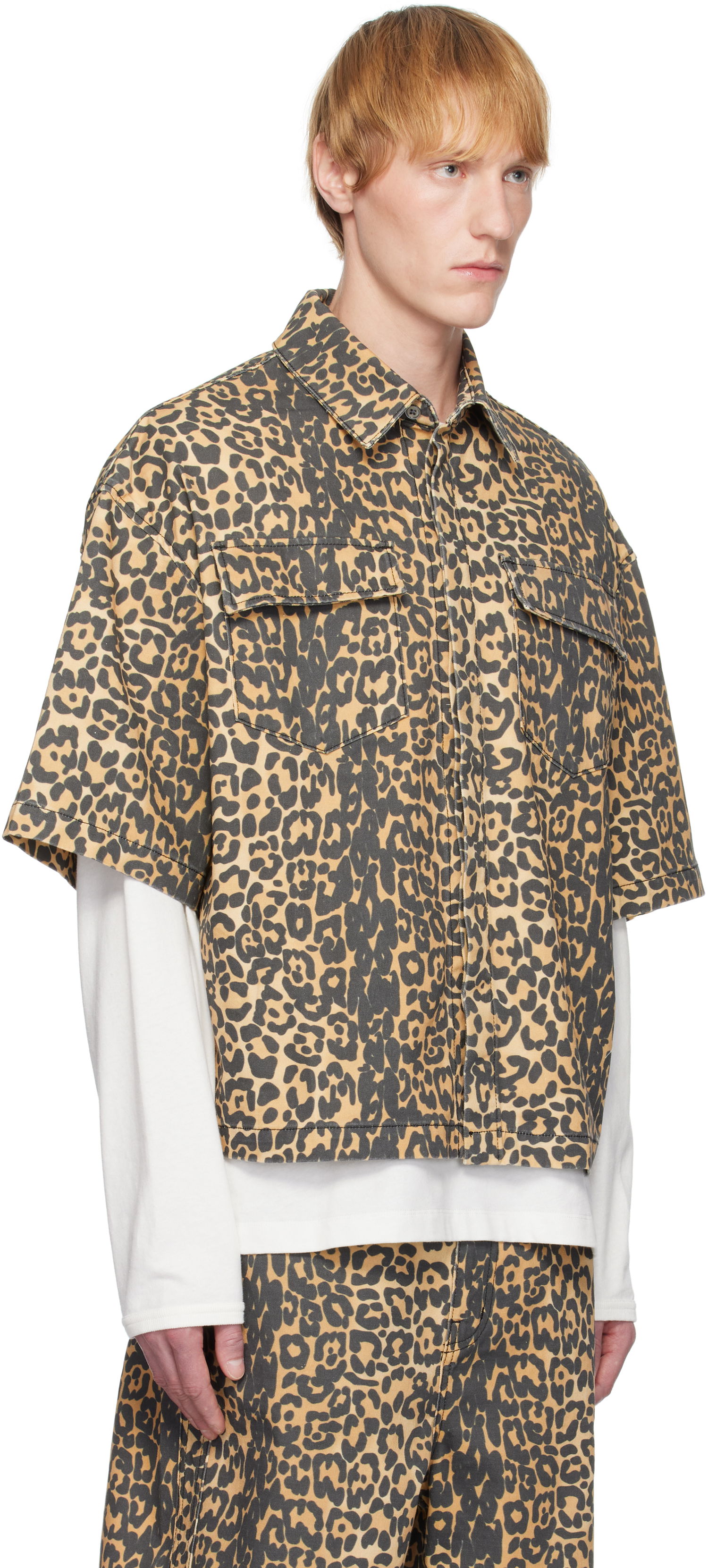 Skjorte Rhude Rhude Leopard Boxy Work Denim Shirt Beige | RHSS25SR05012, 1
