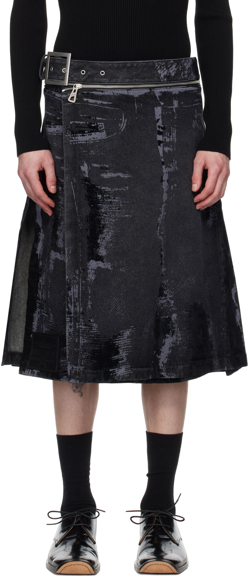 Nederdel Jean Paul Gaultier Jean Paul Gaultier 'The Flocked' Denim Kilt Sort | 25/33-F-JU161-D016-06