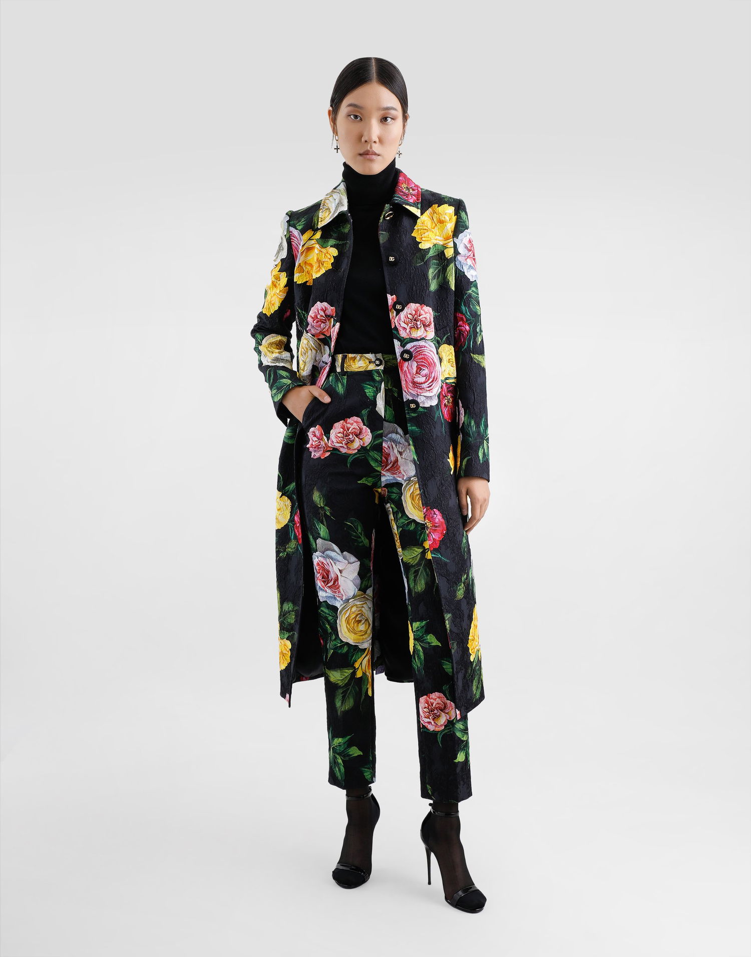 Bukser Dolce & Gabbana Dolce & Gabbana Brocade Tailored Pants with Rose and Peony Print Flerfarvet | FTAM2TFS9AHHN5IY, 1
