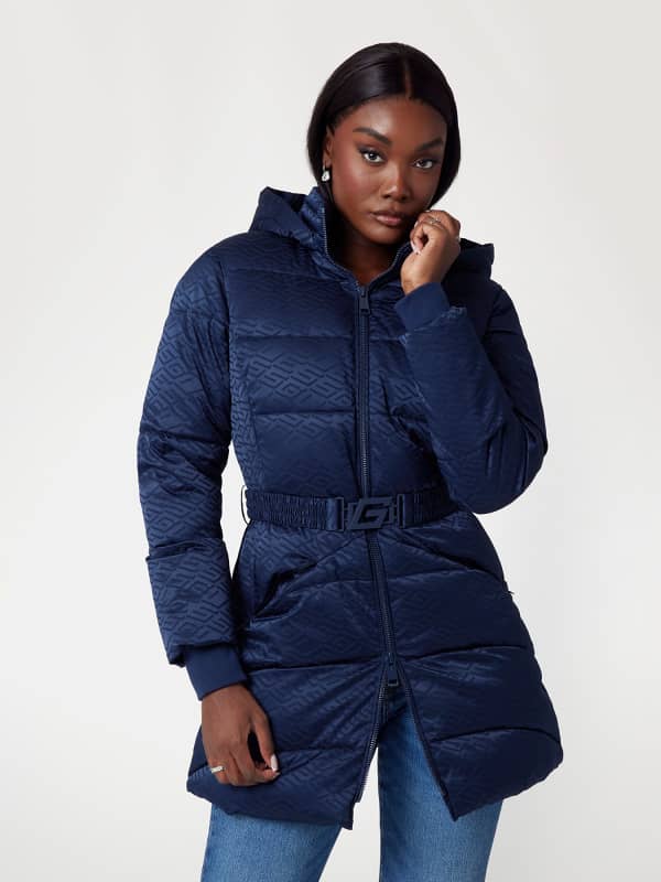 Puffer jakke GUESS Puffer Jacket With Belt Blå | W4BL58WGL72