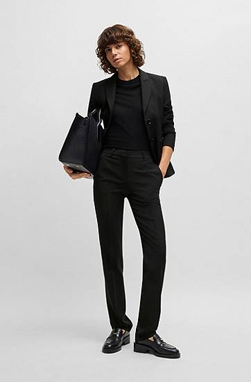 Bukser BOSS Regular-Fit Virgin Wool Trousers Sort | 50490045, 1