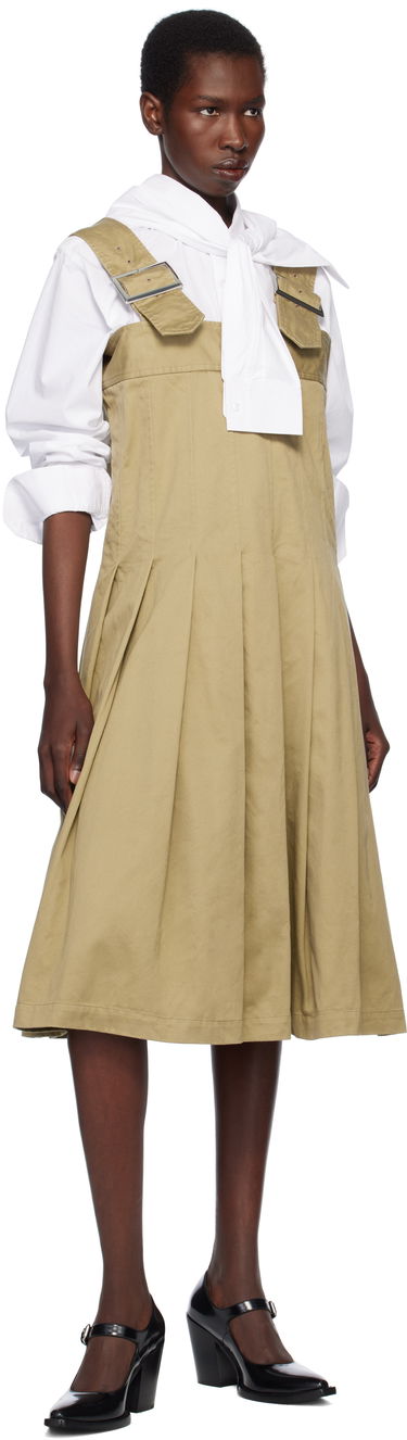 Kjole Comme des Garçons Comme des Garçons Cotton Twill Midi Dress Beige | RO-A006-051, 3