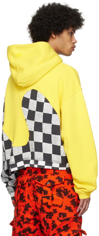 Sweatshirt ERL Checkered Fleece Applique Hoodie Gul | ERL08T022, 2