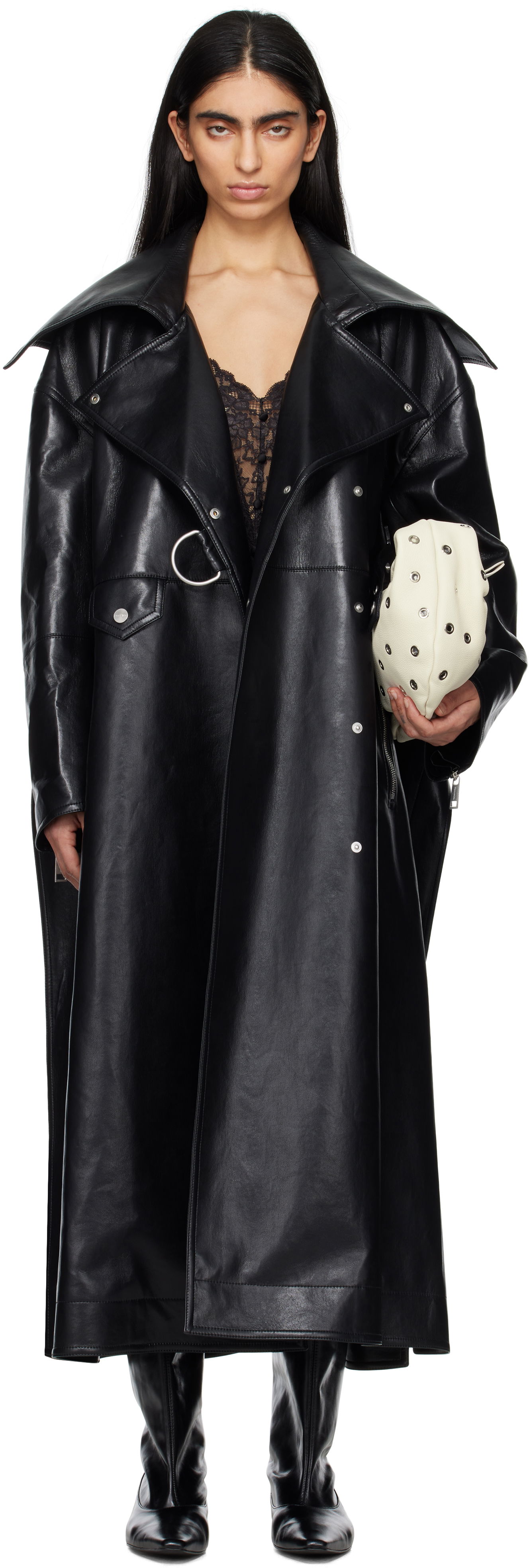 Trenchcoat Nanushka Nanushka Teca Regenerated Leather Trench Coat Sort | NW25RSOW14099, 0