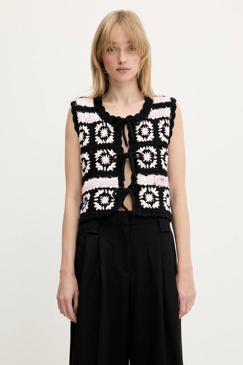 Vest GANNI GANNI Crochet Tie-Front Vest Sort | K2440