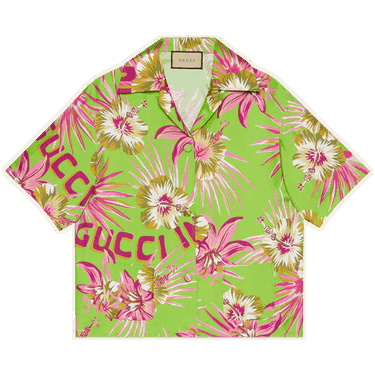 Skjorte Gucci Floral Silk Bowling Shirt Grøn | 694890 ZAI5R 3663, 0