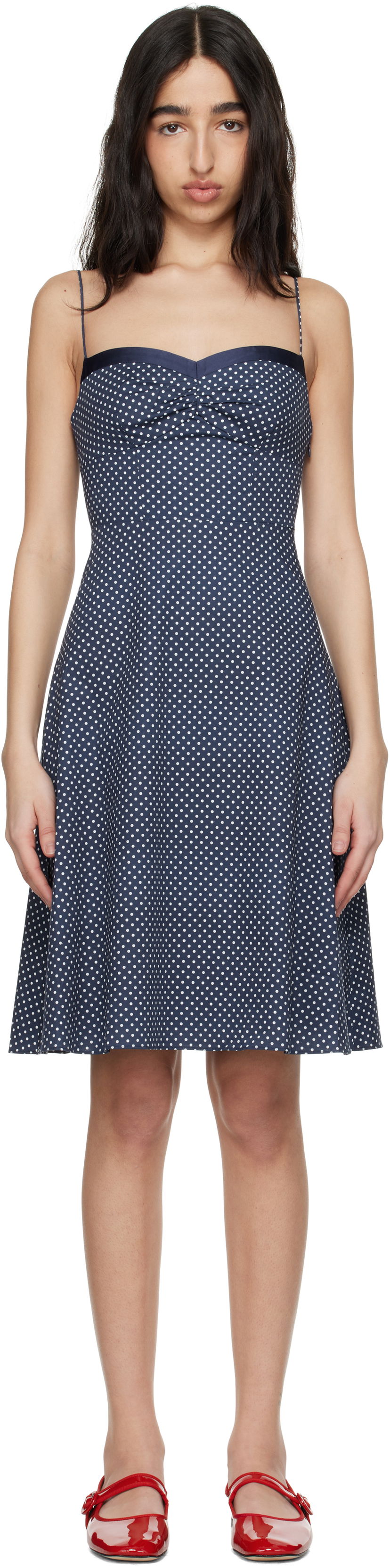 Kjole GUIZIO Guizio Margaux Polka Dot Midi Dress Mørkeblå | S25422W089