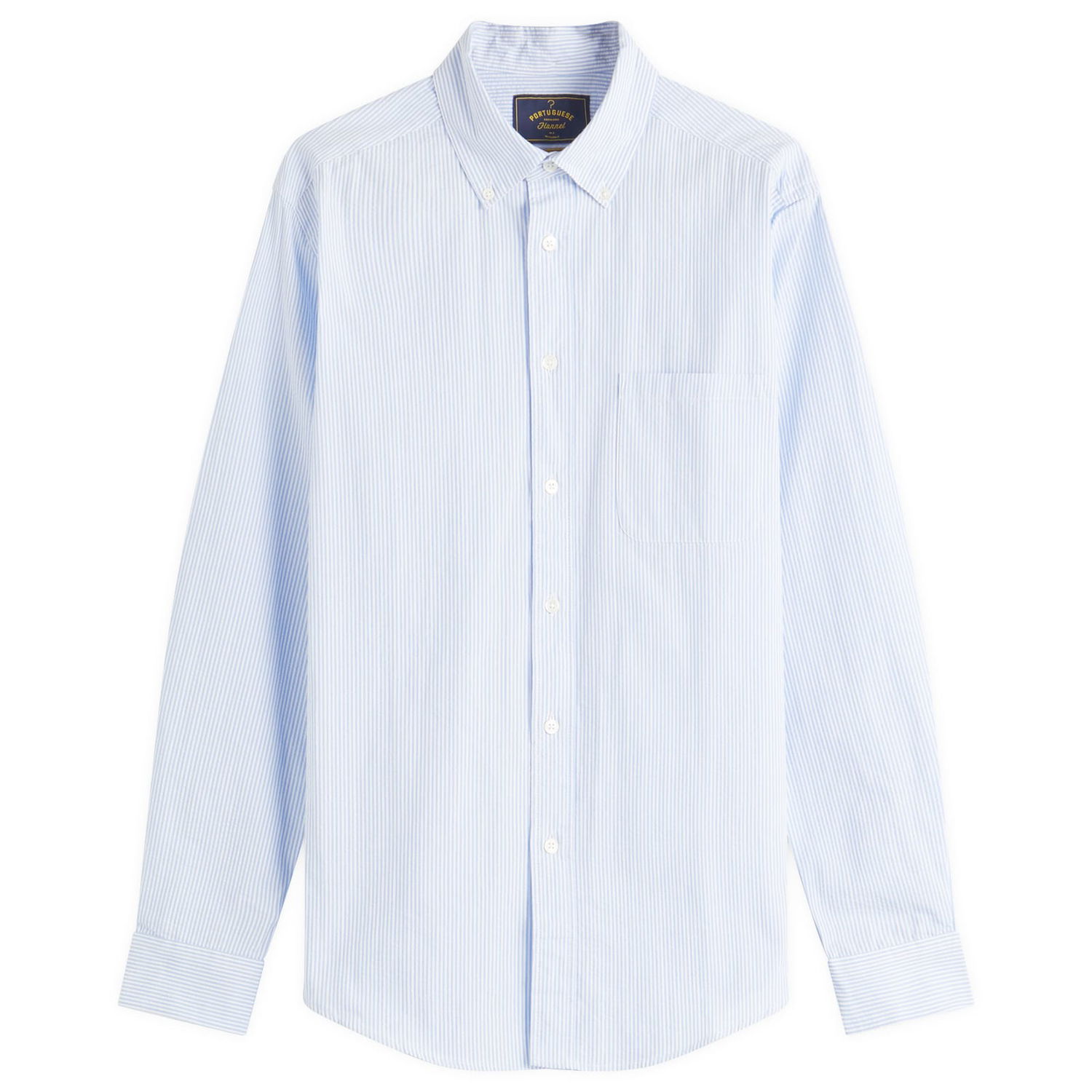 Skjorte Portuguese Flannel Atlantico Seersucker Stripe Shirt, Large Blå | SS25-012-BLU, 1