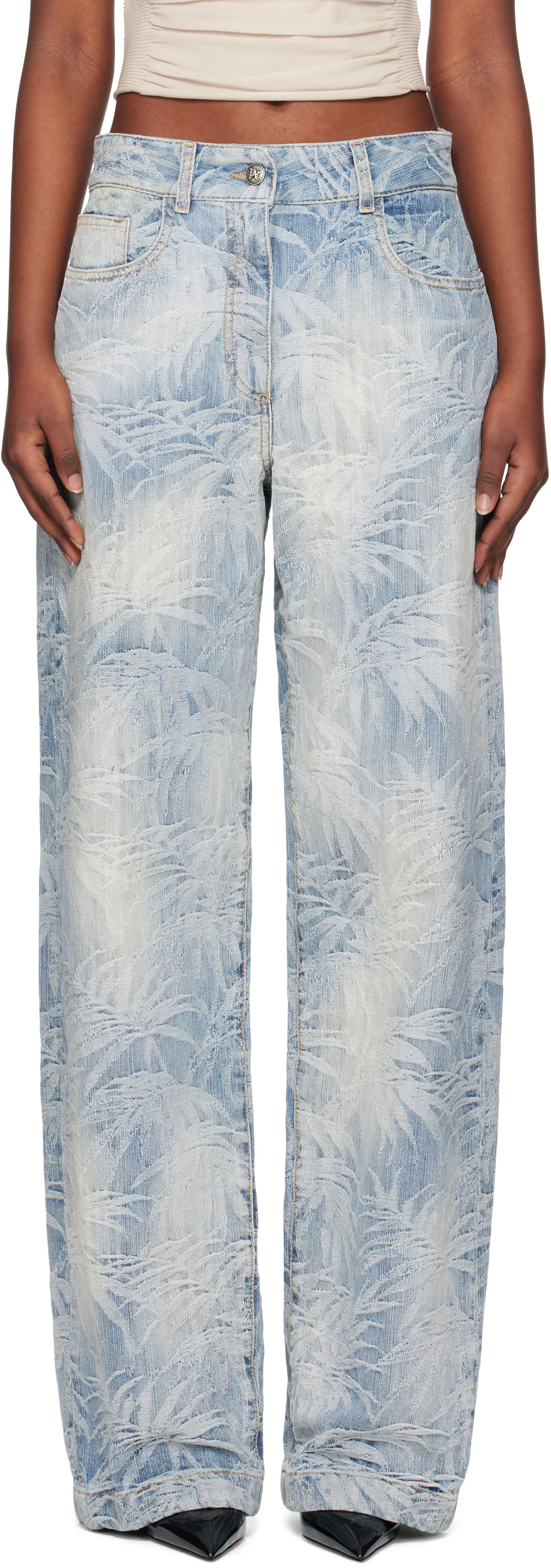 Jeans Palm Angels Palm Angels Palms Jacquard Loose Jeans Blå | PWYB041S25DEN0024440, 0