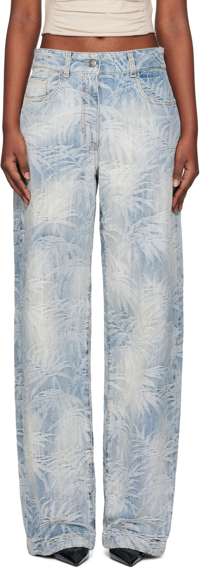 Jeans Palm Angels Palm Angels Palms Jacquard Loose Jeans Blå | PWYB041S25DEN0024440