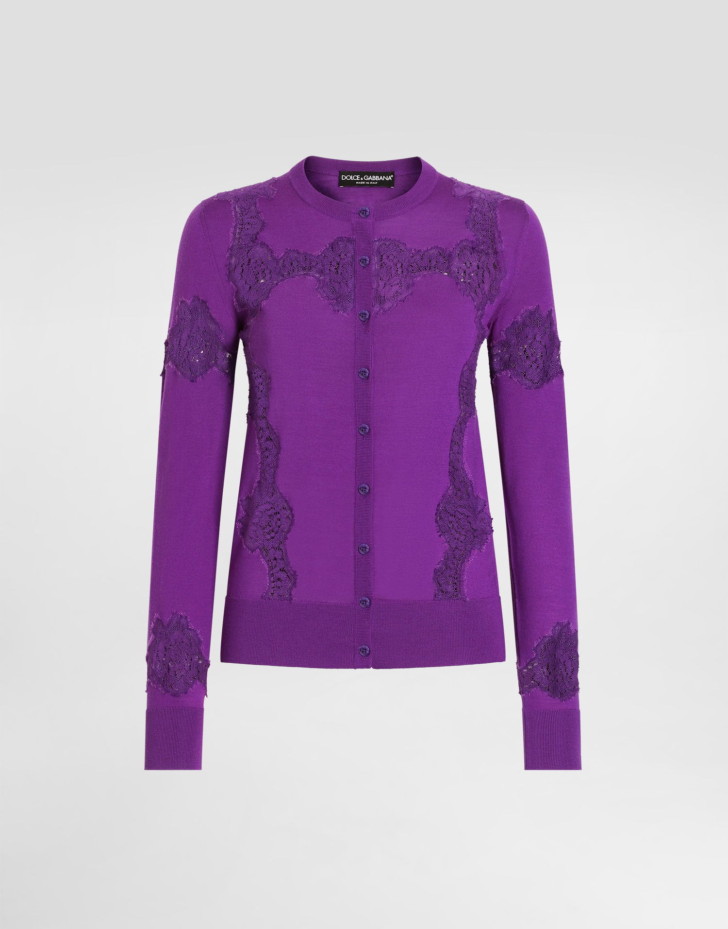 Sweater Dolce & Gabbana Dolce & Gabbana Wool Cardigan with Lace Lilla | FXV05TJDVCSF0571, 0