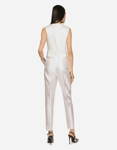 Bukser Dolce & Gabbana Dolce & Gabbana Shantung Silk Pants Hvid | FTCJDTFU1L5W3789, 2