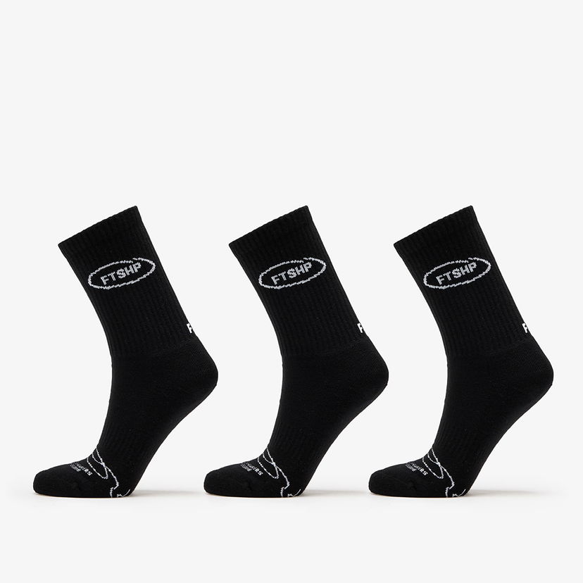 Sokker Footshop Basic Crew Socks 3-Pack Black Sort | FTSHP_358