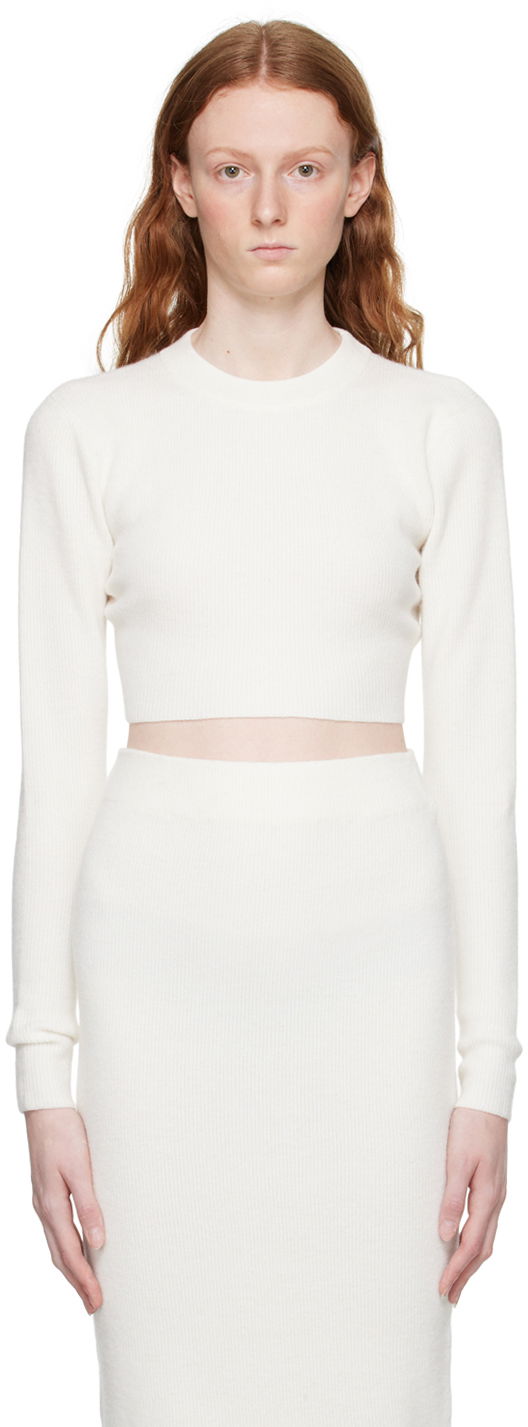 Crop top BOSS Ribbed Knit Crop Sweater Hvid | 50482407 10246252