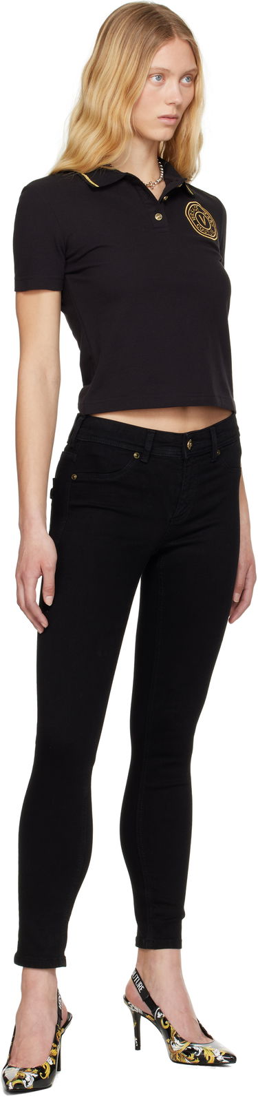 Polo skjorte Versace Versace Jeans Couture Embroidered Logo Polo Sort | E78HAGT00_ECJ01T, 3