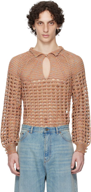 Sweater Valentino Valentino Cotton & Linen Knit Polo Sweater Orange | 6V0KC34AAUTAH2, 0