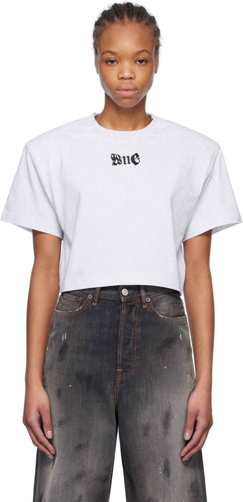 Crop top We11done We11done Cropped T-Shirt with Shoulder Pads Grå | WD-TT0-25-712-W-GY