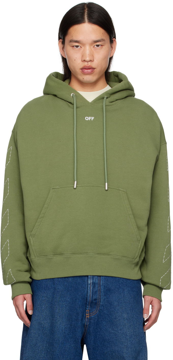 Sweatshirt Off-White Green Off Stitch Skate Hoodie Grøn | OMBB085F24FLE0015801