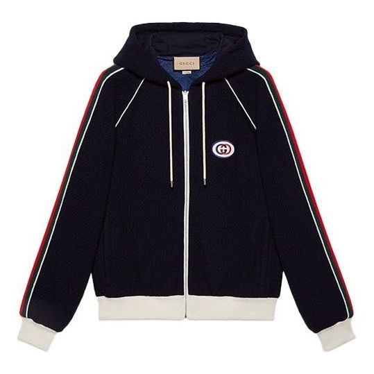 Sweatshirt Gucci Gucci Jersey Jacket with Web Blå | 673290-XJDUW-4548