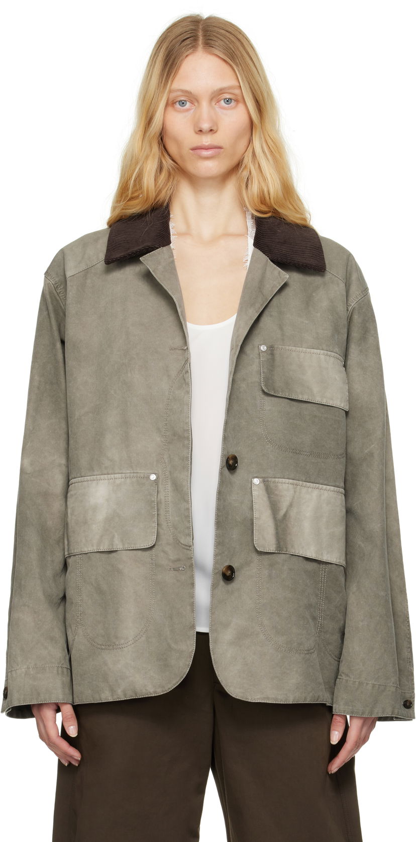 Parka Stella McCartney Stella McCartney Corduroy Collar Aged Jacket Grøn | 6801223EU470