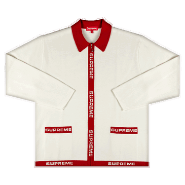 Sweater Supreme Logo Trim Zip Up Cardigan Hvid | SS21SK12 WHITE, 0